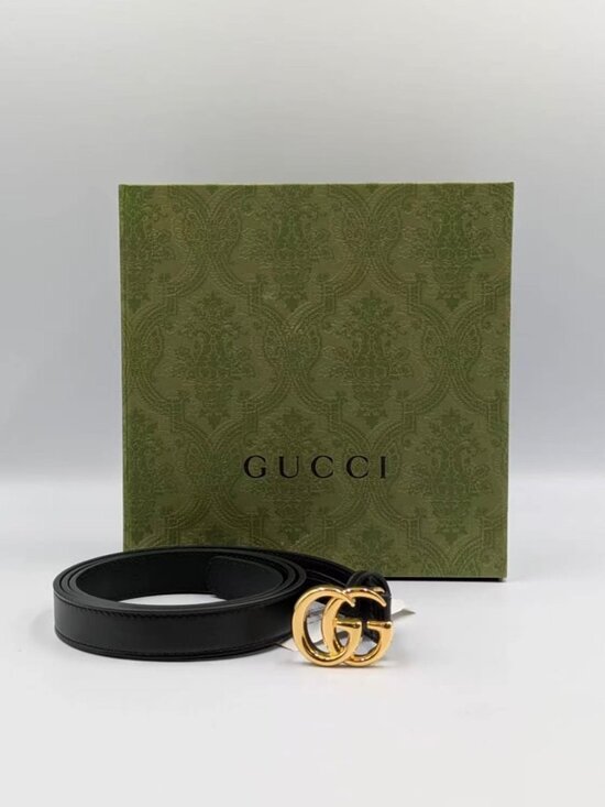 Gucci Women’s GG Marmont Plutone Calfskin W20mm Thin Belt Black 95cm 409417